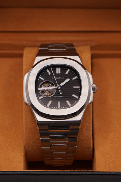 Seiko Mod Nautilus Black Open Heart