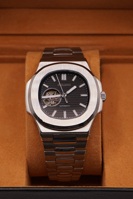 Seiko Mod Nautilus Black Open Heart
